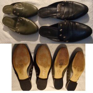 2 Pair of Michael Kors Women's Natasha Slide-on Mules Leather Star Studs Size 6